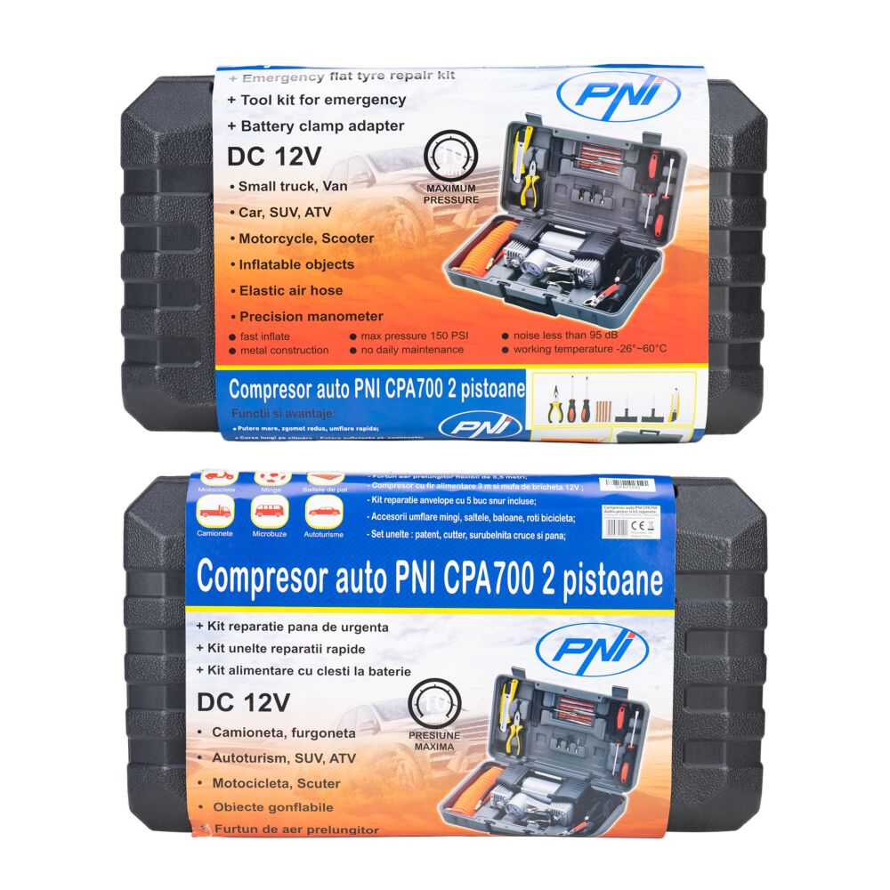 Kompressor PNI CPA700 Doppelkolben- und Reifenreparatursatz, 12V, 25A